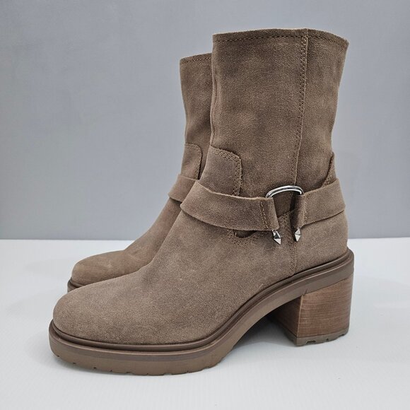 NEW Dolce Vita Camros Ankle Boot Size 8 Truffle Suede Block Heel Harness Western - Picture 15 of 15